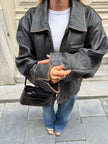 Worn / Distressed Black Oversized Leather Jacket