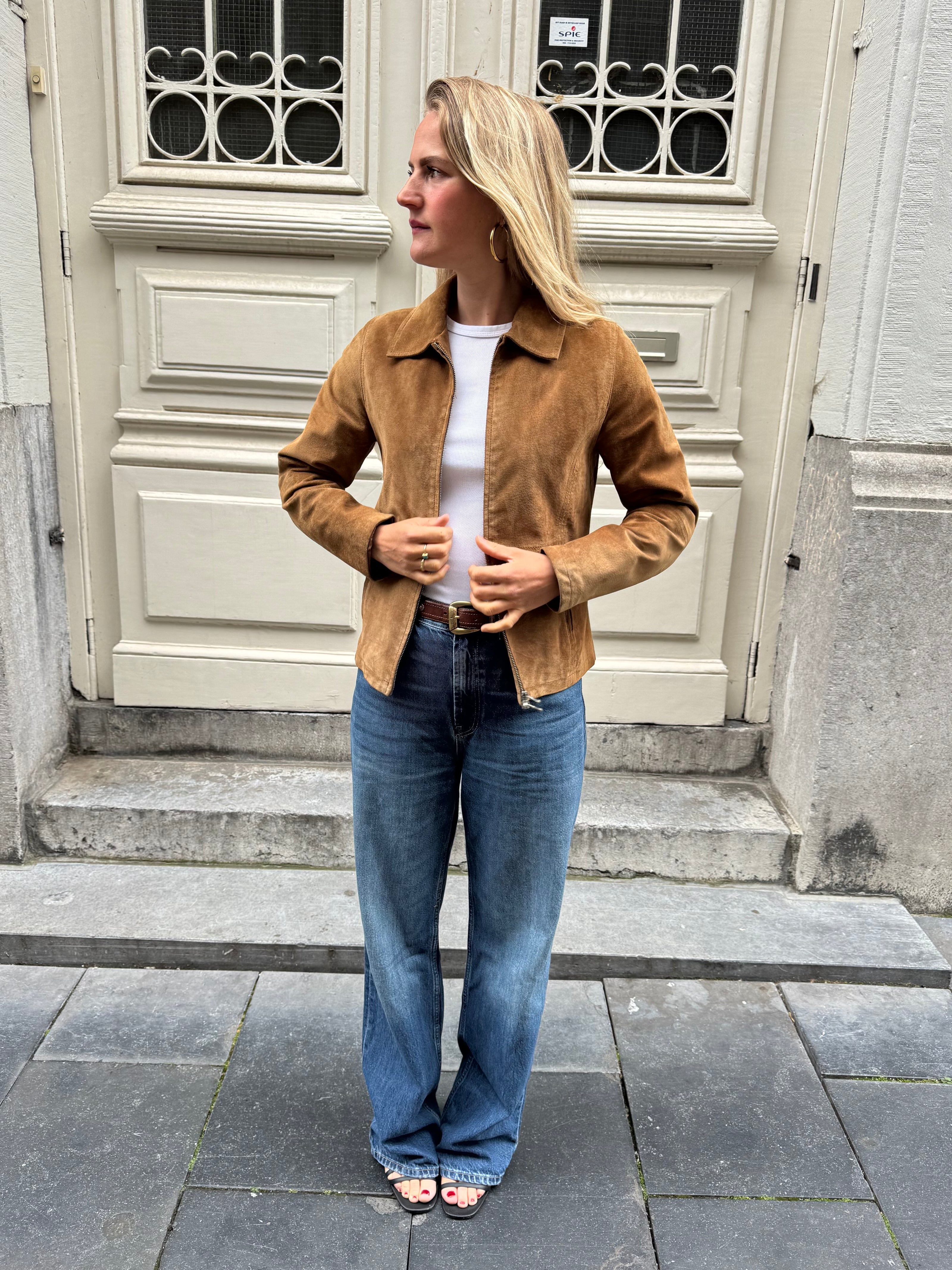 Short Brown/Beige Suede Jacket