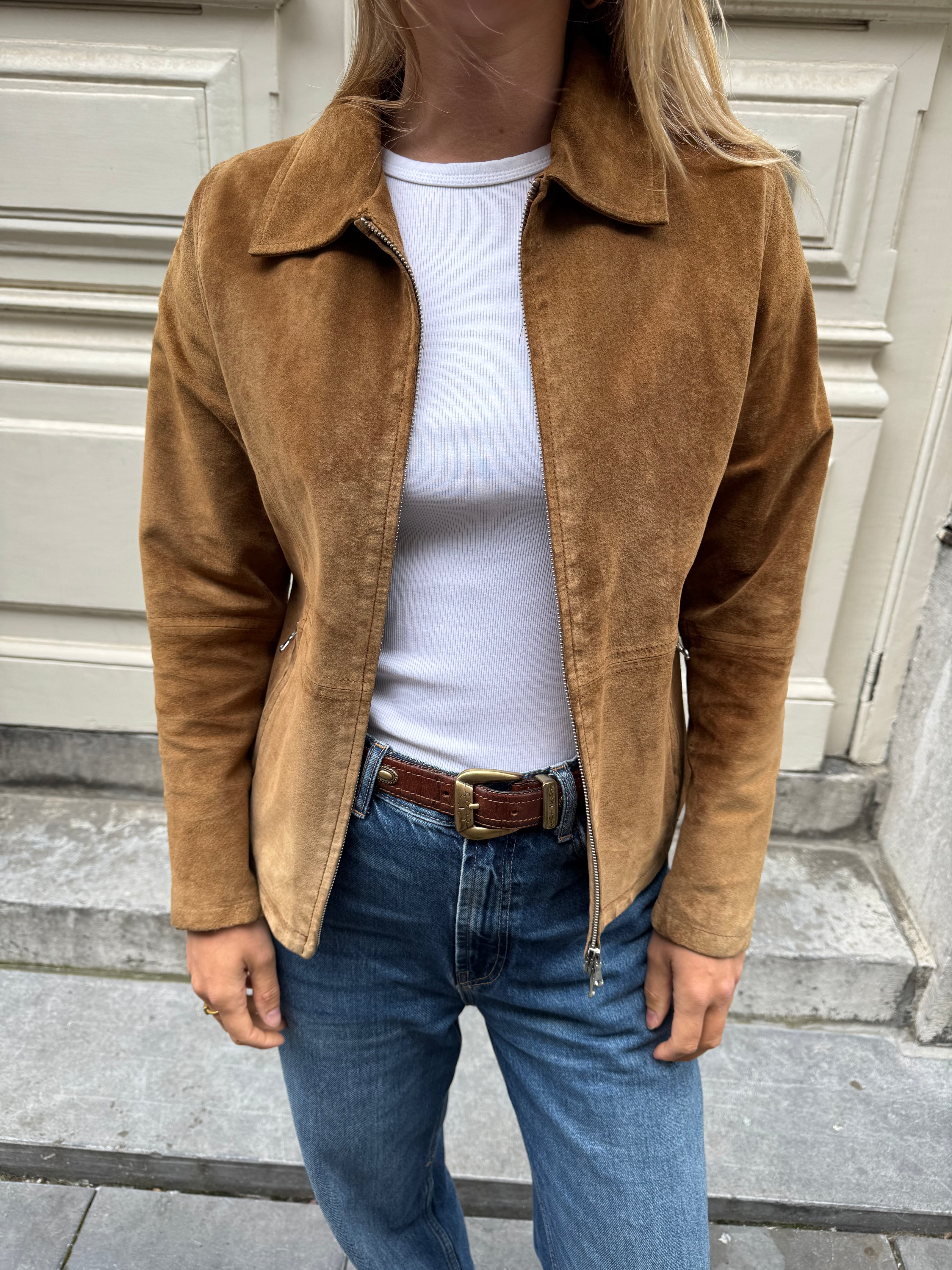 Short Brown/Beige Suede Jacket