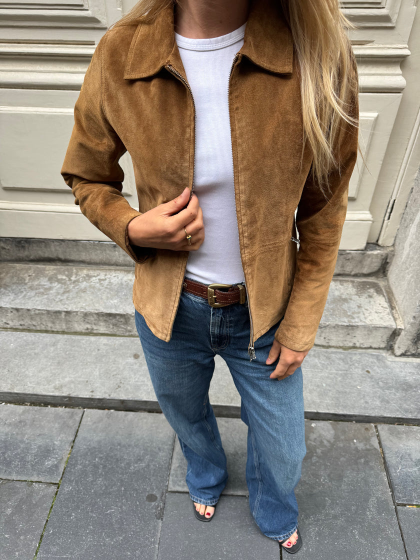 Short Brown/Beige Suede Jacket