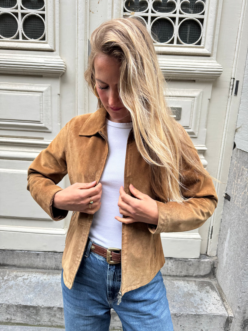 Short Brown/Beige Suede Jacket