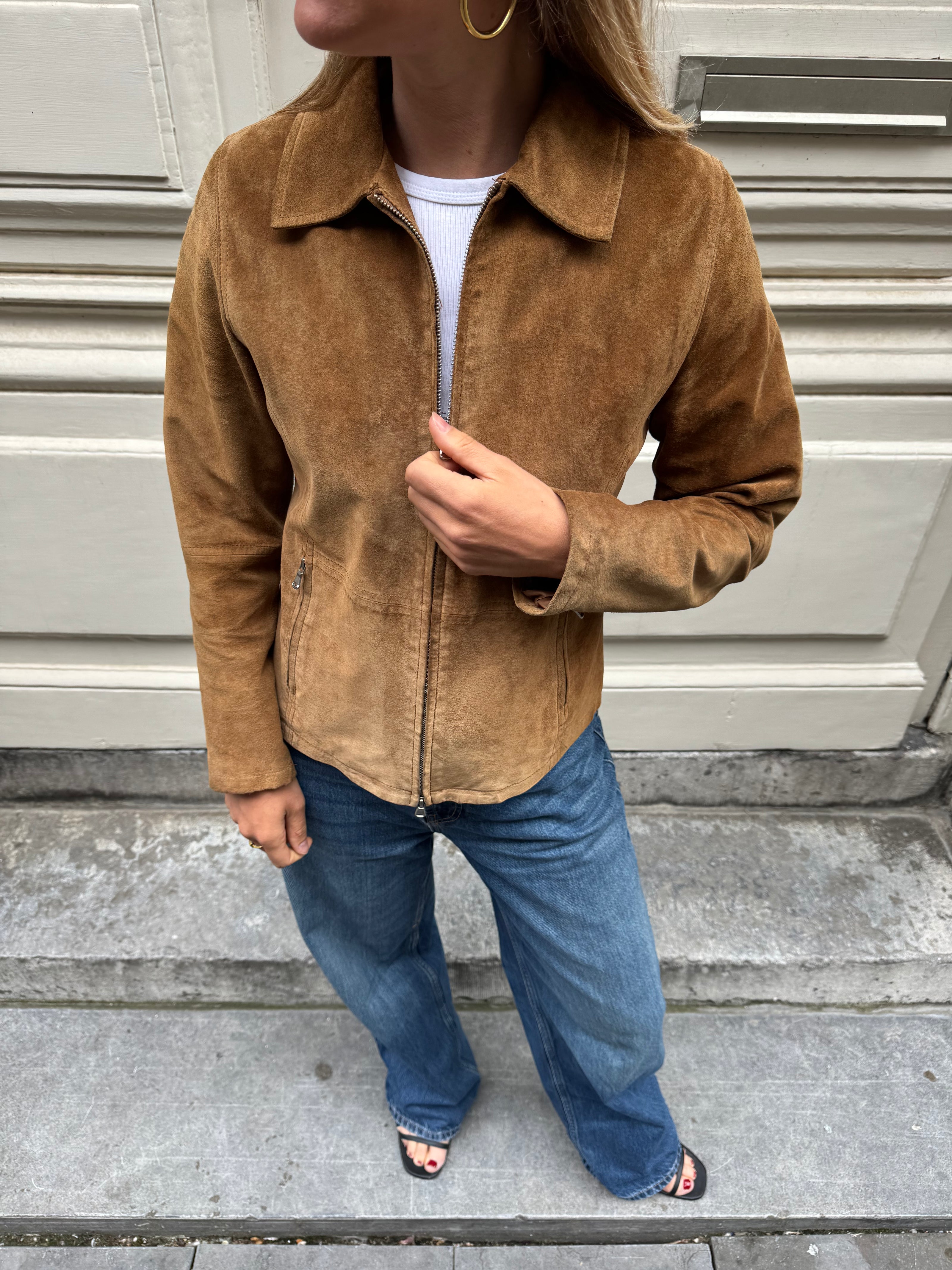 Short Brown/Beige Suede Jacket