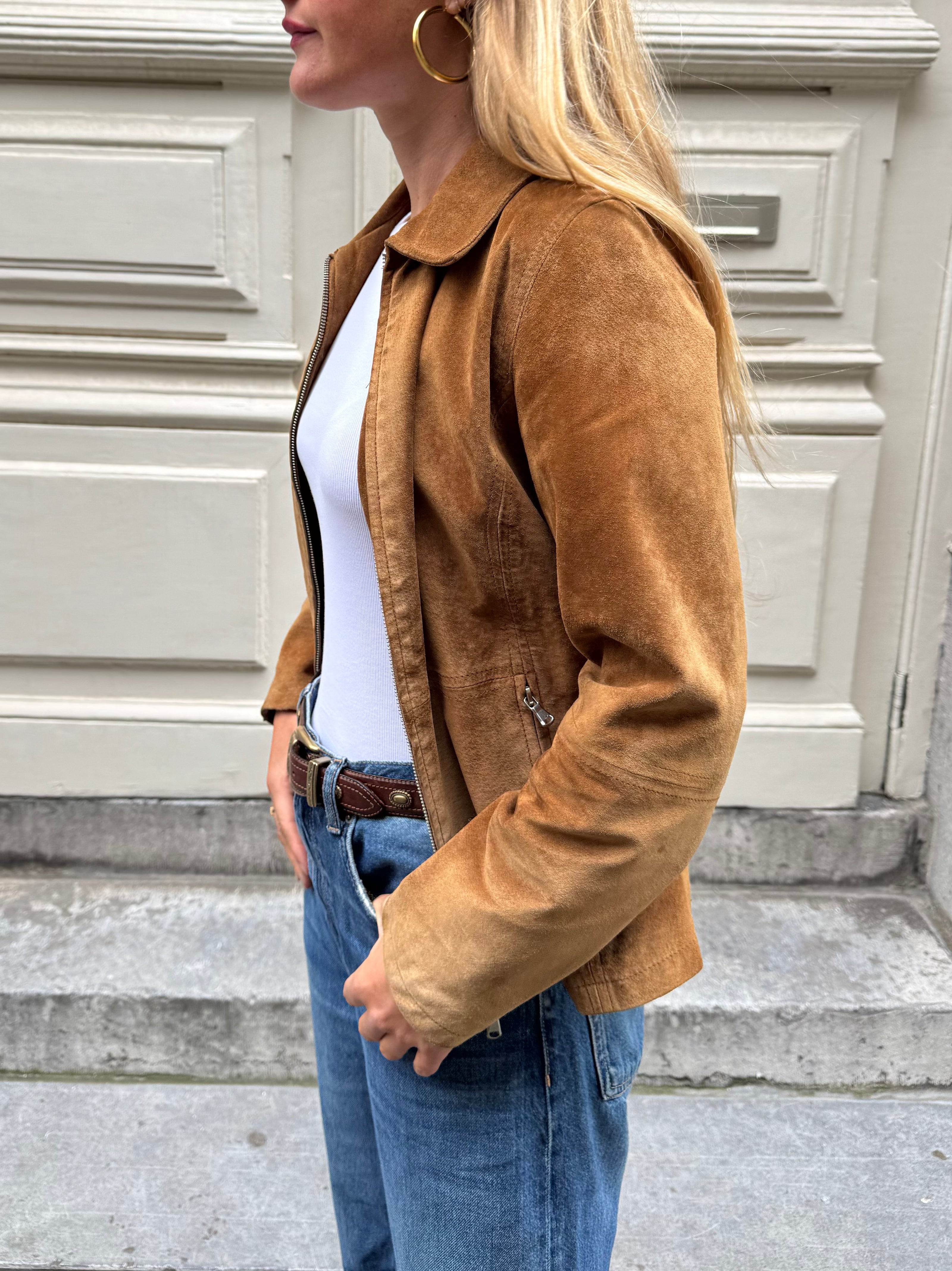Short Brown/Beige Suede Jacket
