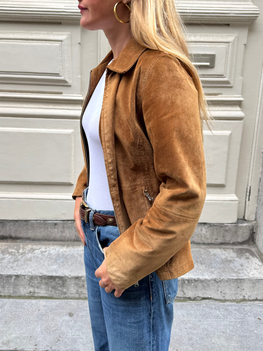 Short Brown/Beige Suede Jacket