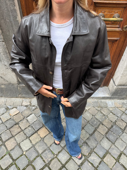 Redskins Black/Brown Buttoned Leather Jacket