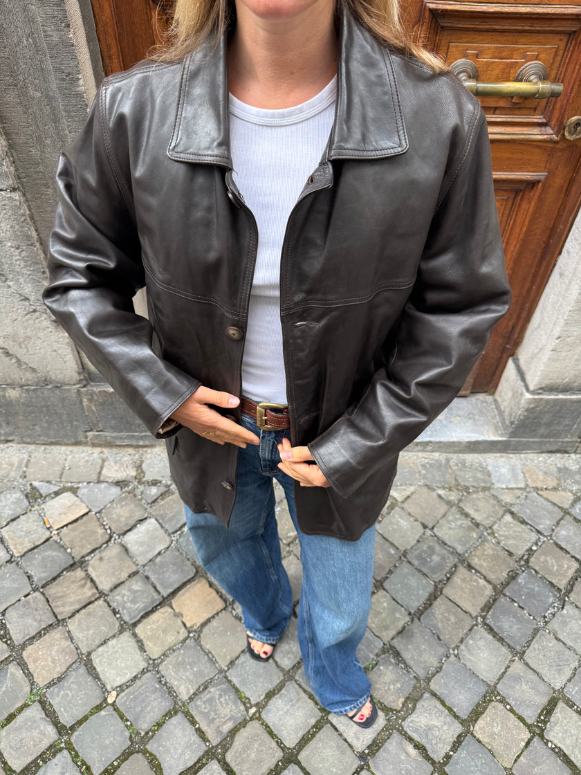 Redskins Black/Brown Buttoned Leather Jacket