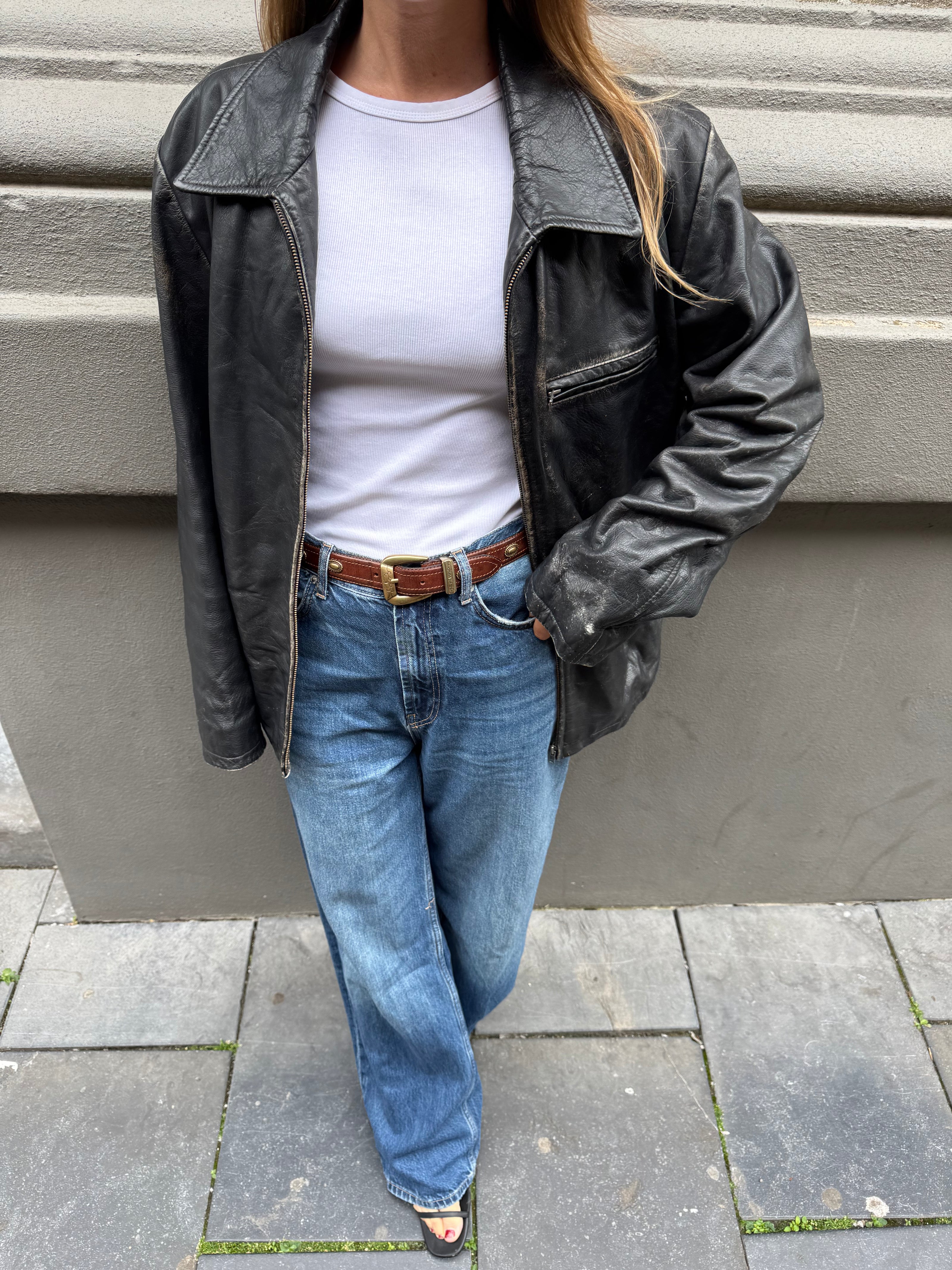 Heavliy Distressed Black Leather Jacket