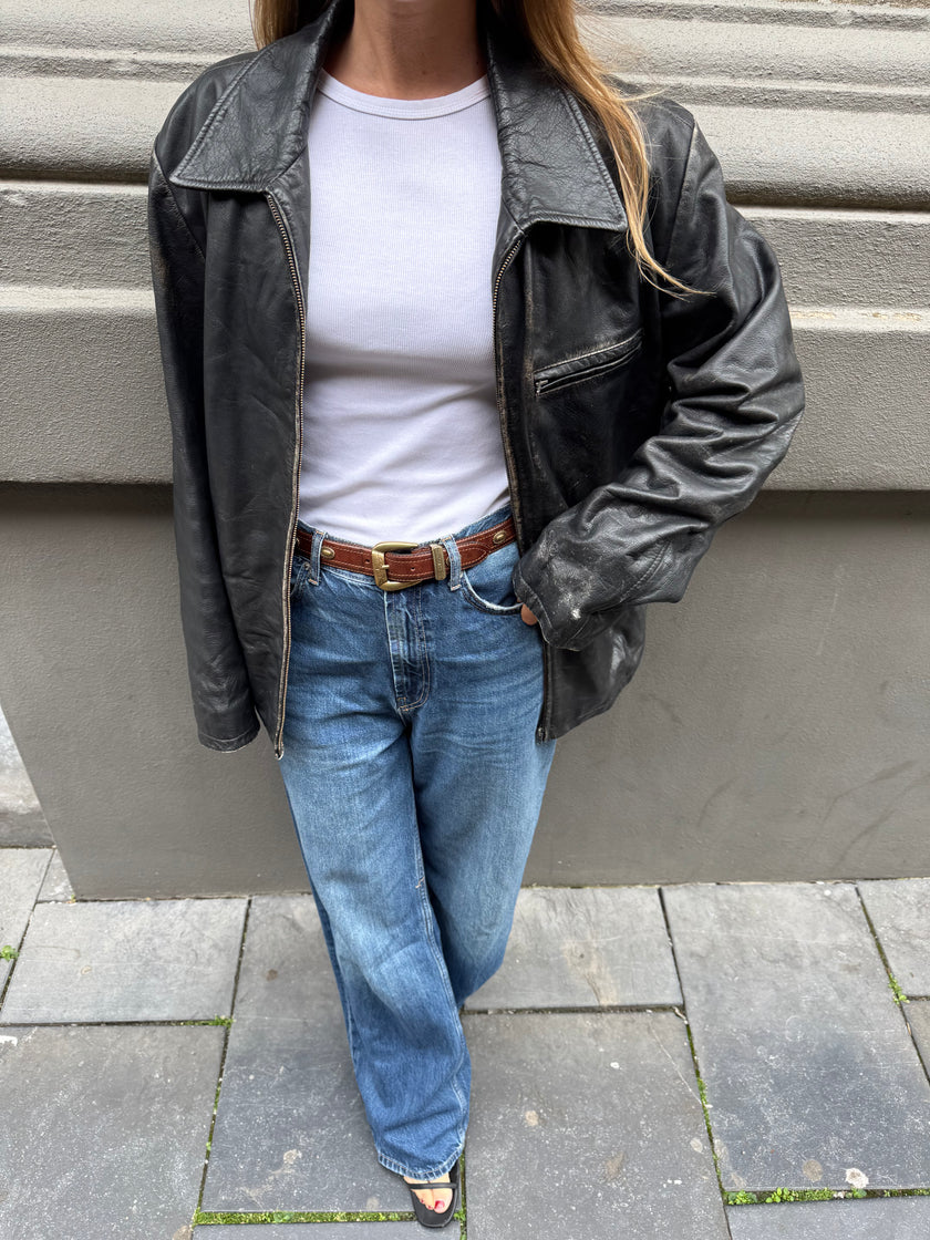 Heavliy Distressed Black Leather Jacket