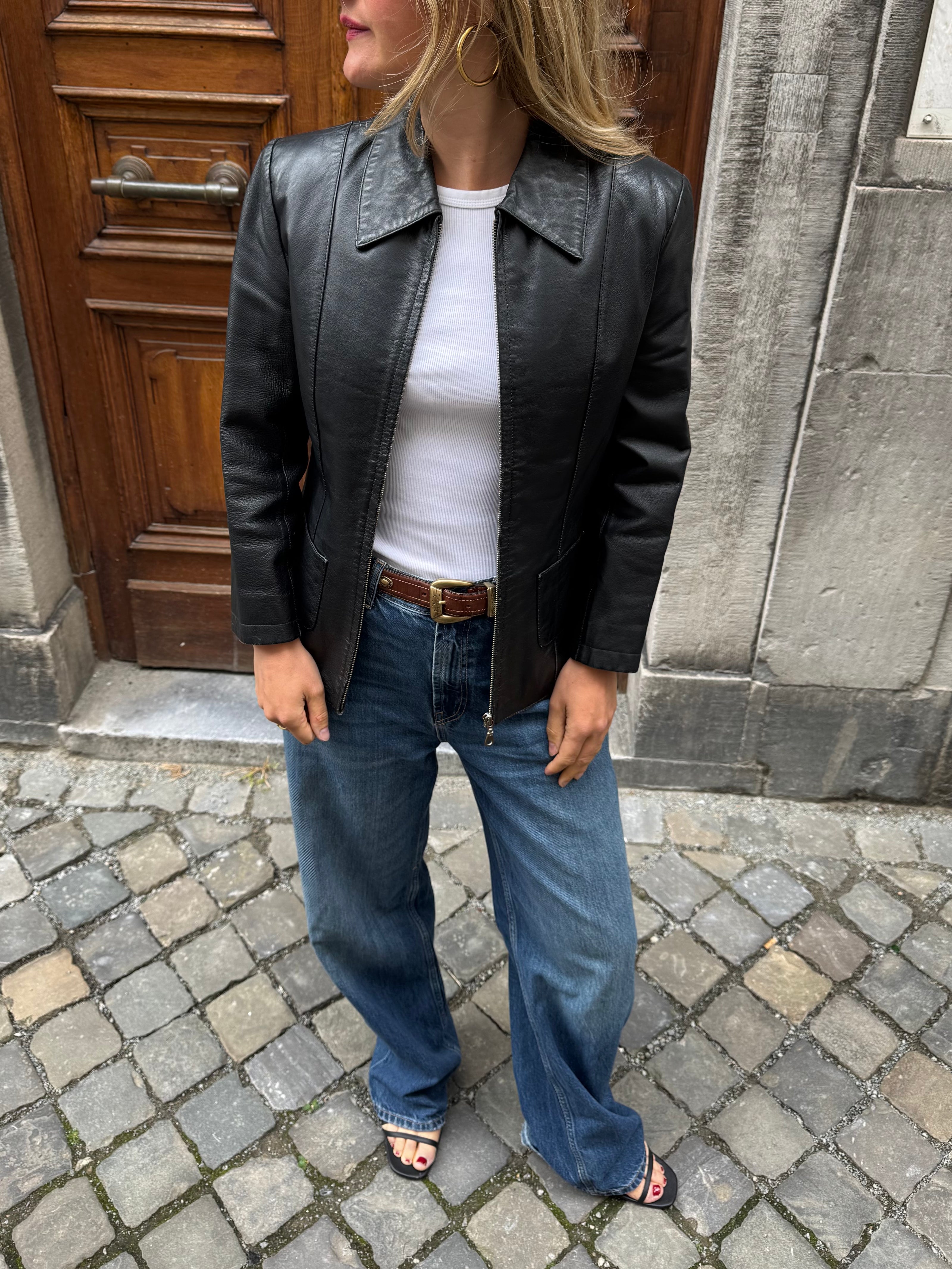 Fitted Black Leather Vintage Jacket