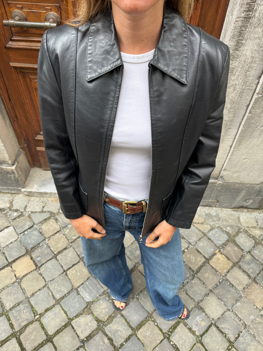 Fitted Black Leather Vintage Jacket