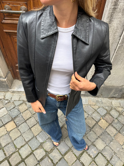 Fitted Black Leather Vintage Jacket