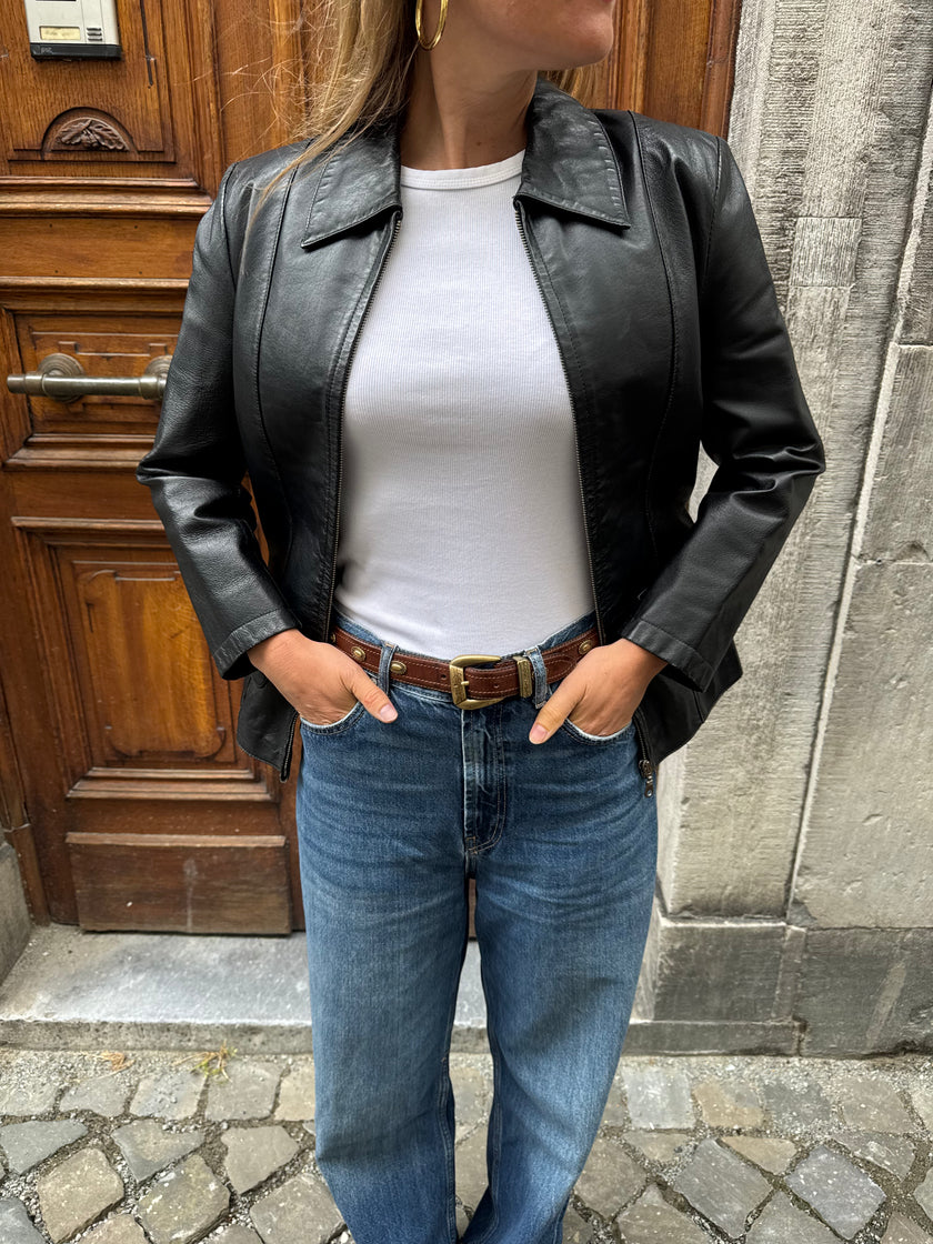 Fitted Black Leather Vintage Jacket