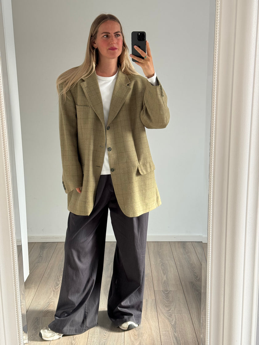 Oversized Khaki/Beige Checked Vintage Blazer