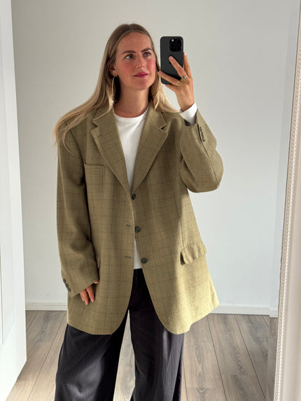 Oversized Khaki/Beige Checked Vintage Blazer