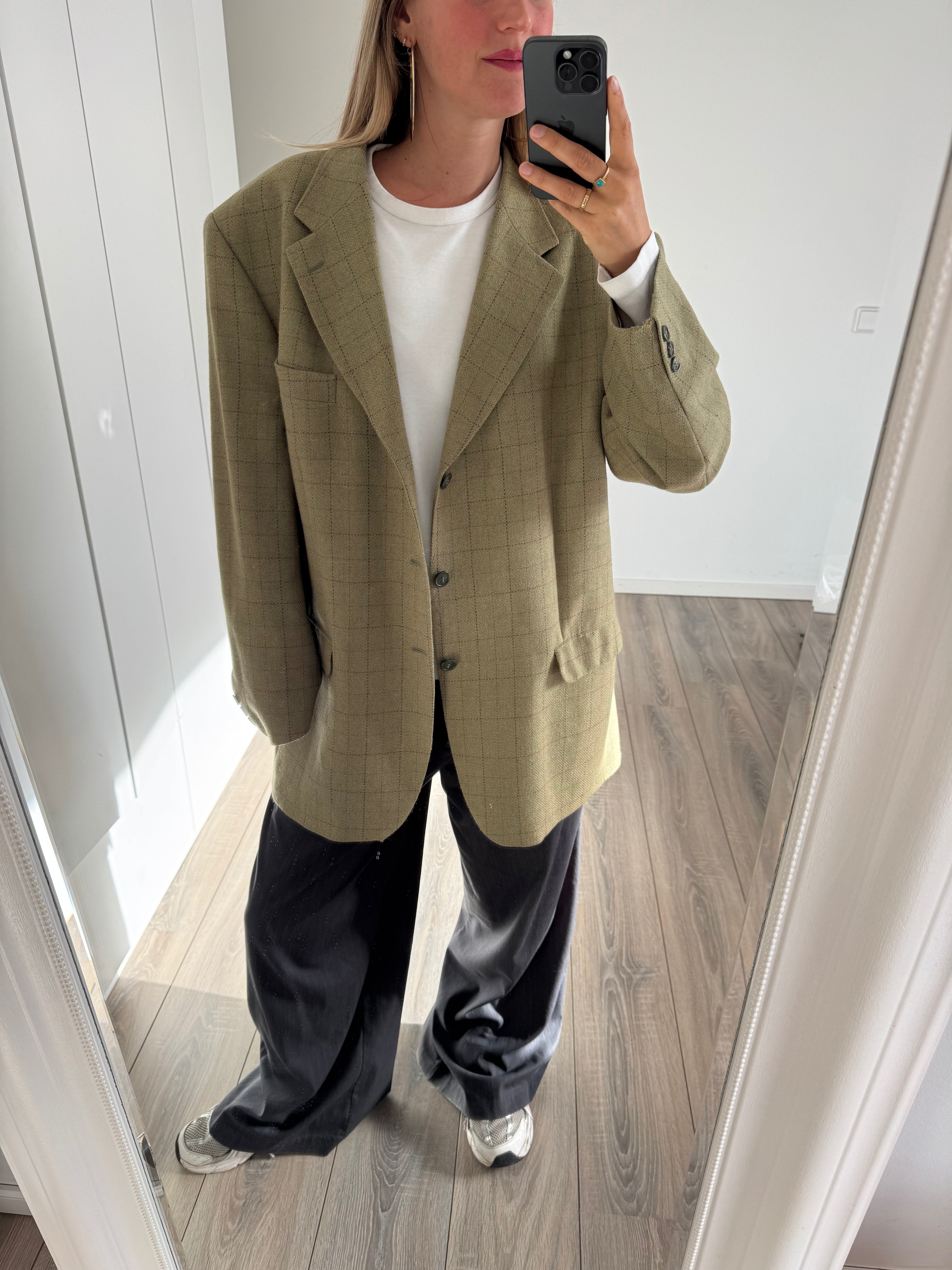 Oversized Khaki/Beige Checked Vintage Blazer