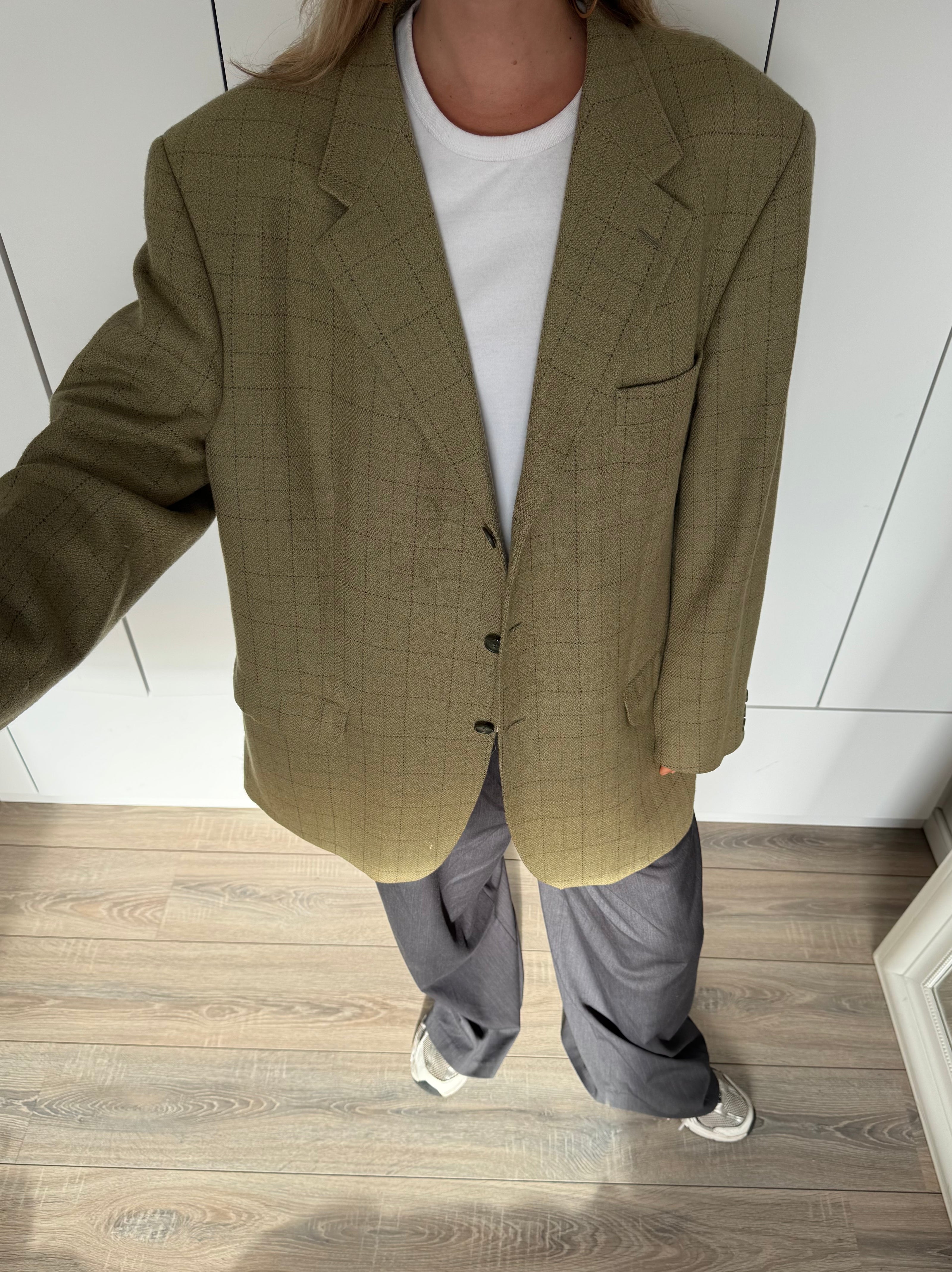 Oversized Khaki/Beige Checked Vintage Blazer