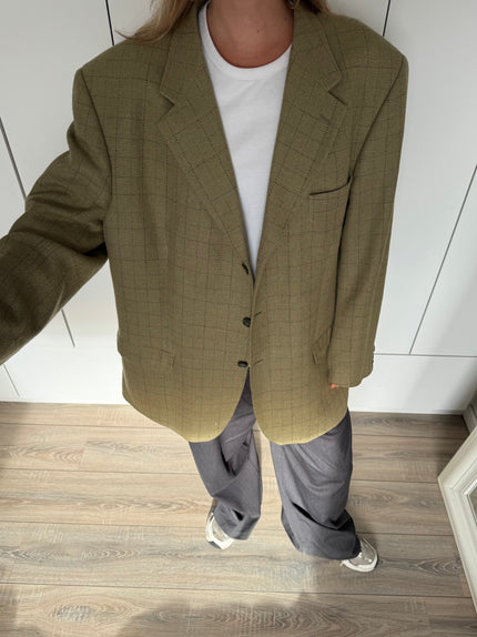 Oversized Khaki/Beige Checked Vintage Blazer