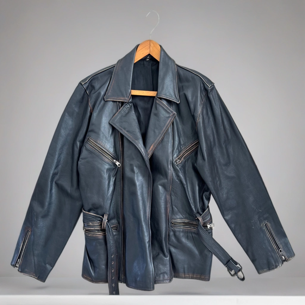 Oversized Black Leather Biker Jacket