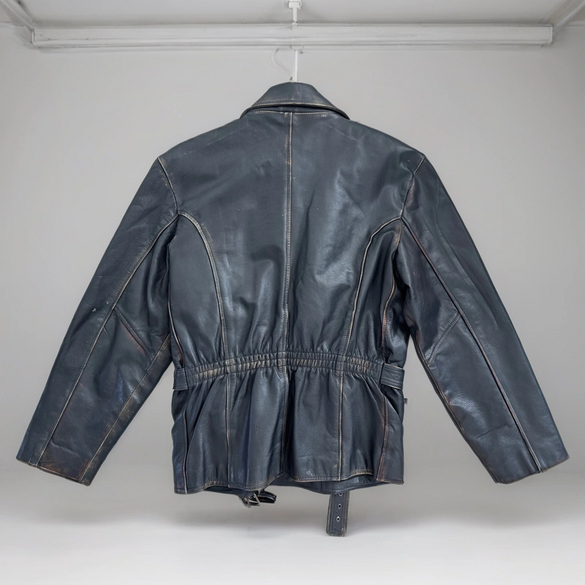 Oversized Black Leather Biker Jacket