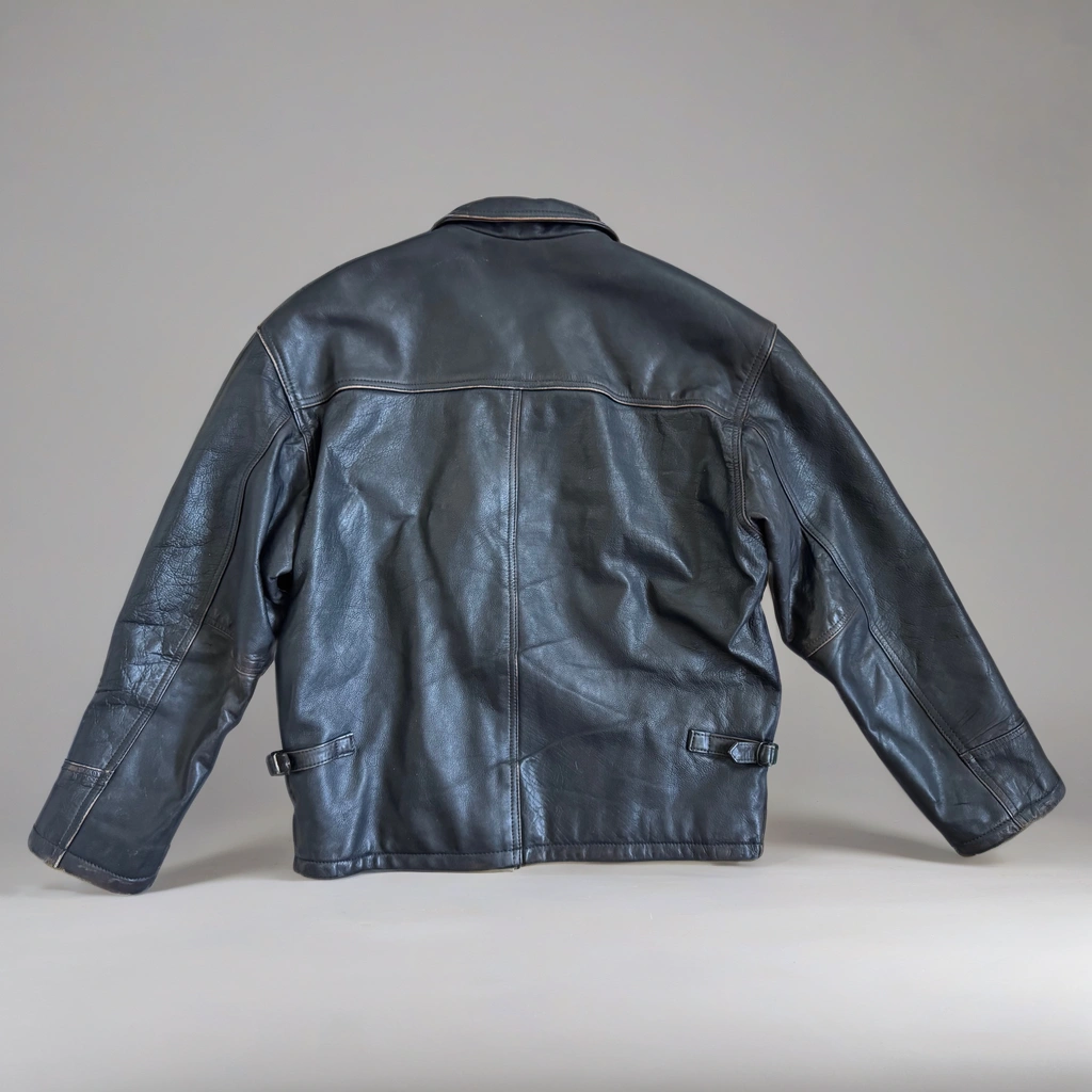Oversized Black Leather Worn Jacket