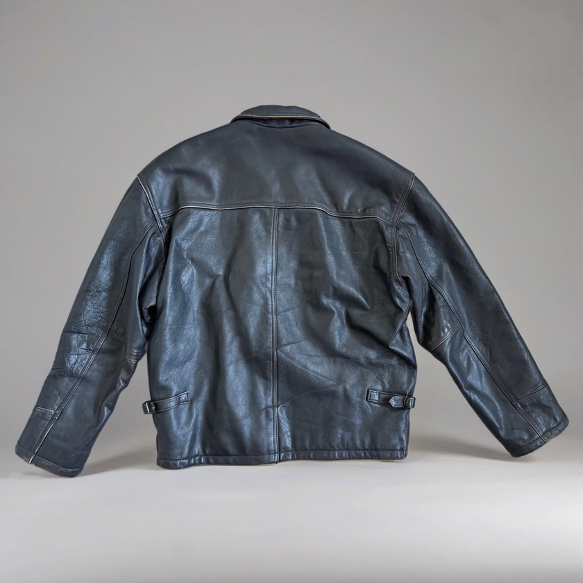Oversized Black Leather Worn Jacket