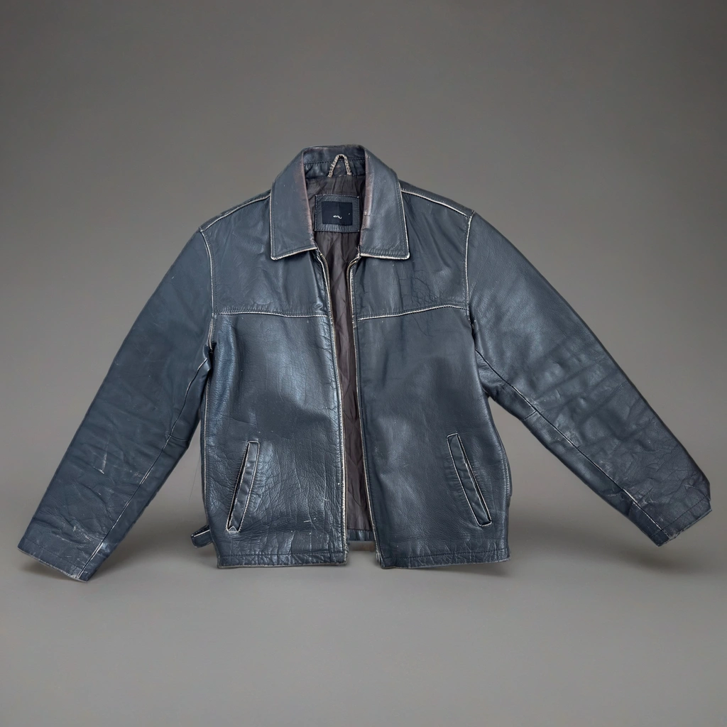 Black Worn Oversized Leather Jacket