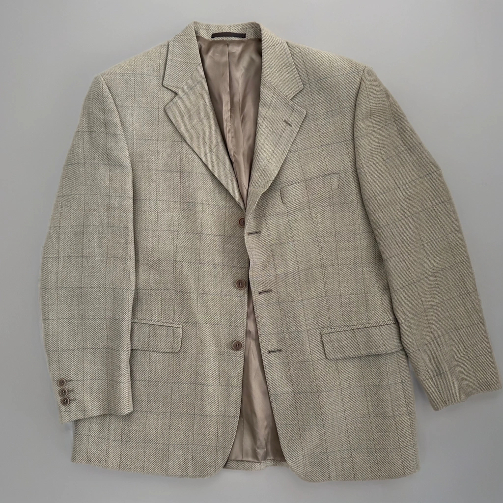 Beige Checked Oversized Blazer