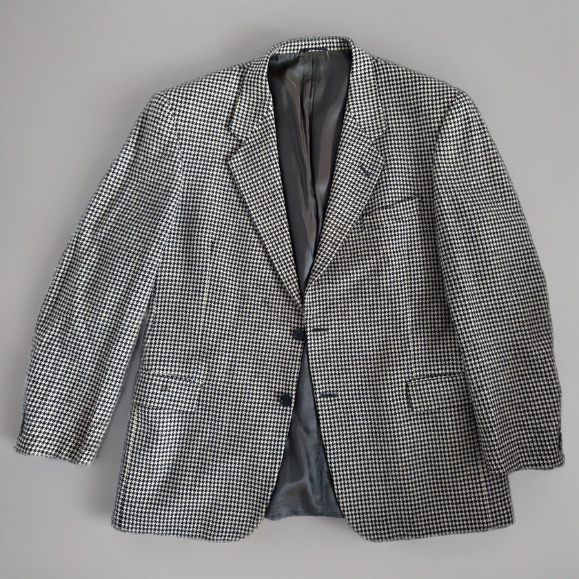 Oversized Navy Blue / Creme Checked Vintage Blazer