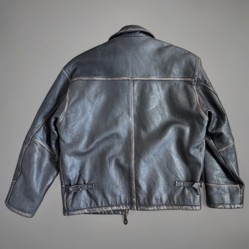 Bomboogie Worn Leather Bomber Jacket