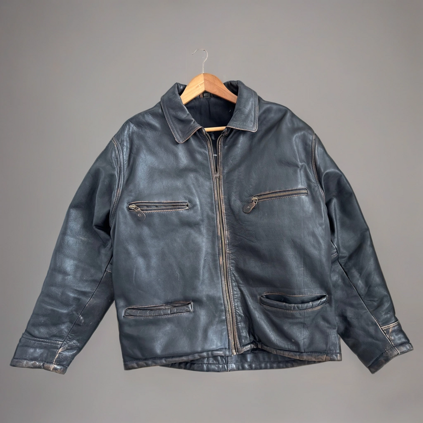 Black Leather Oversized Vintage Jacket