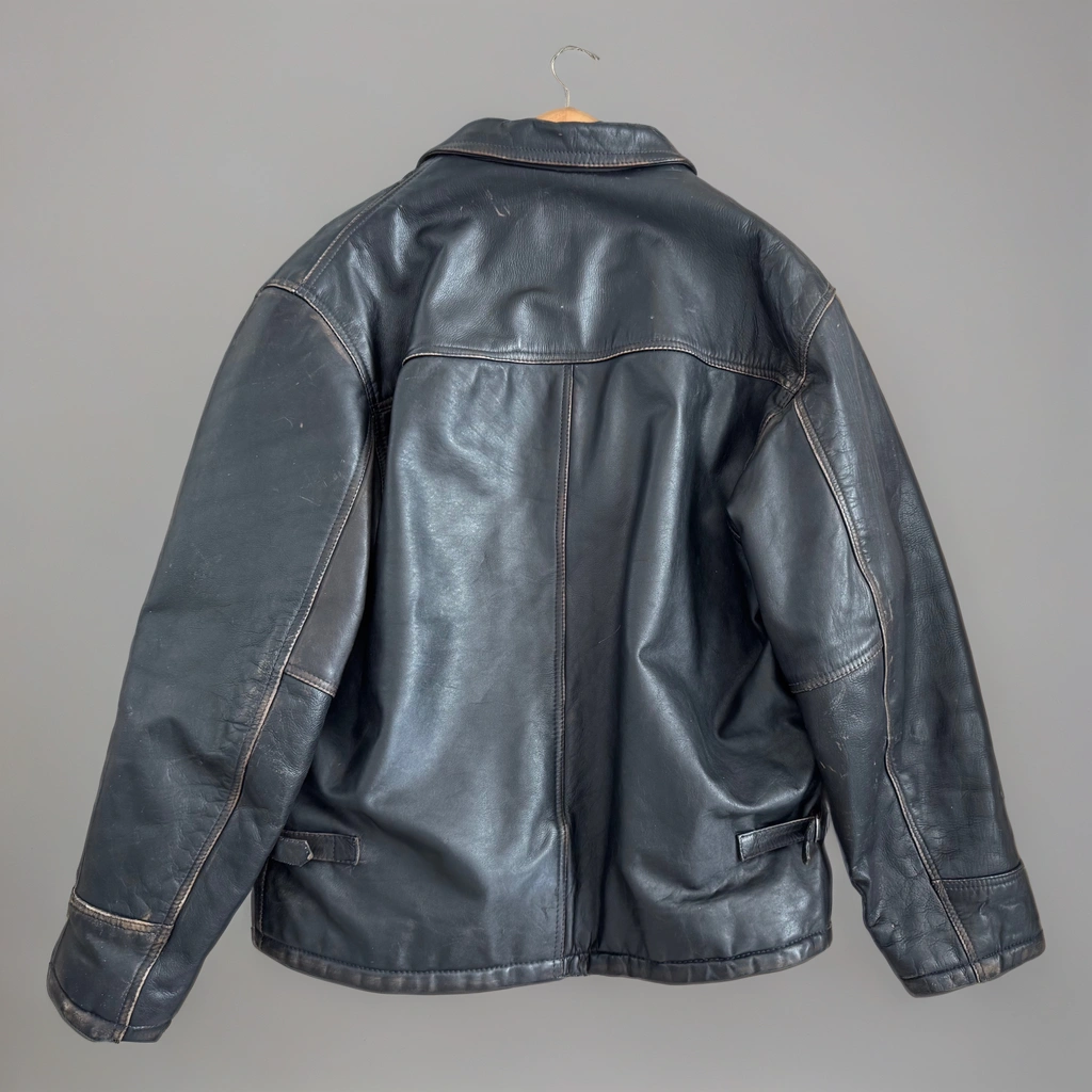 Black Leather Oversized Vintage Jacket