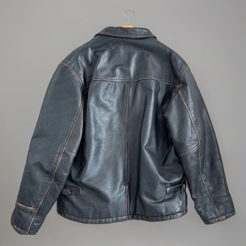Black Leather Oversized Vintage Jacket