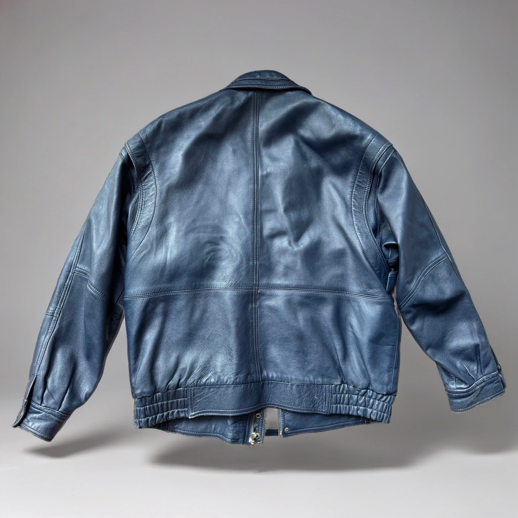 90s Dark Navy Leather Bomber Jacket