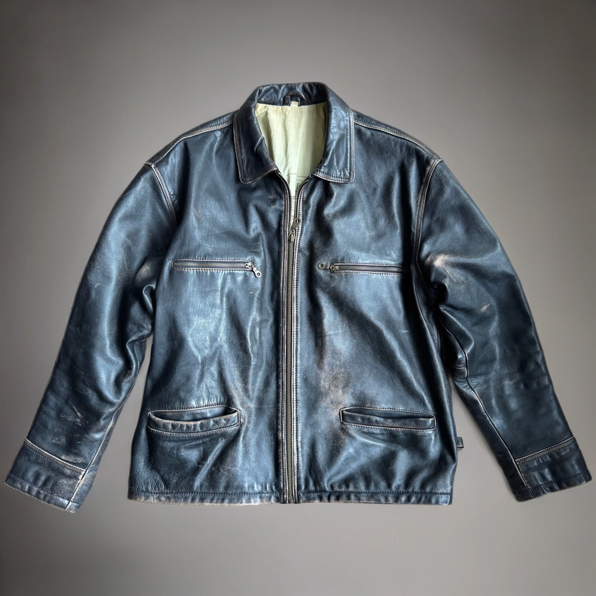 Dark Brown / Black Distressed Worn Oversized Leather Jacket