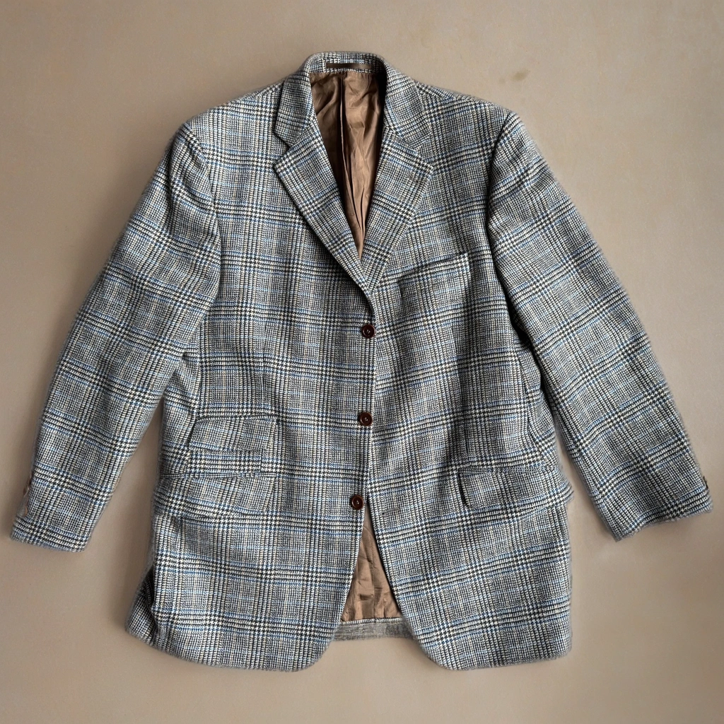 Grey Brown Oversized Checked Blazer