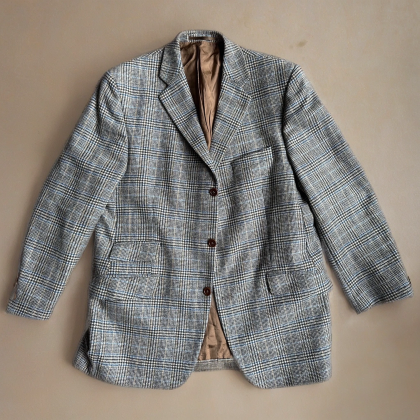 Grey Brown Oversized Checked Blazer