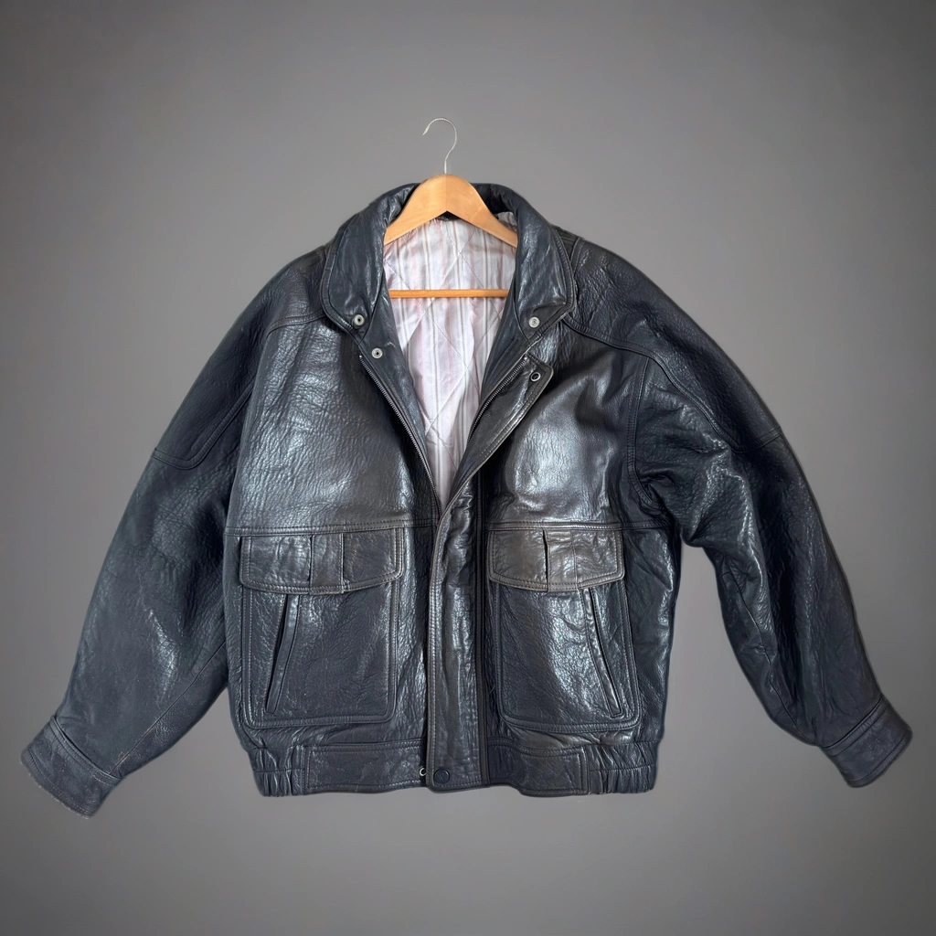 Dark Brown Leather Bomber Jacket