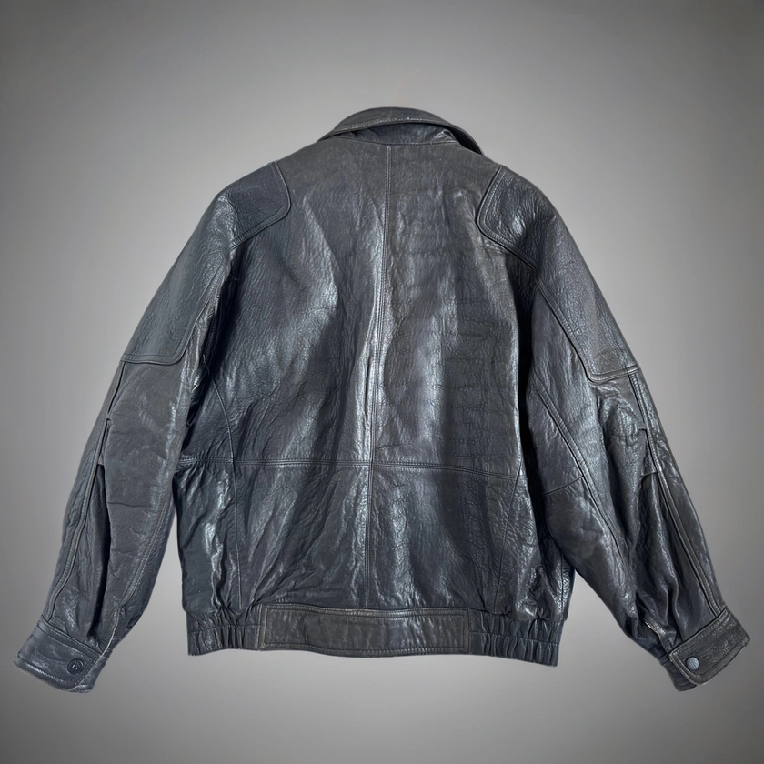 Dark Brown Leather Bomber Jacket