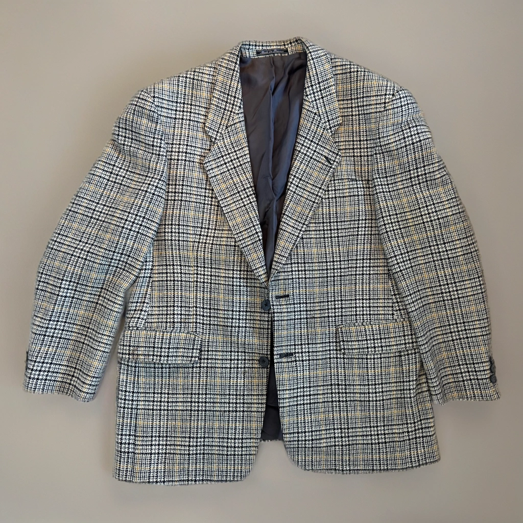 Grey Beige Checked Vintage Blazer