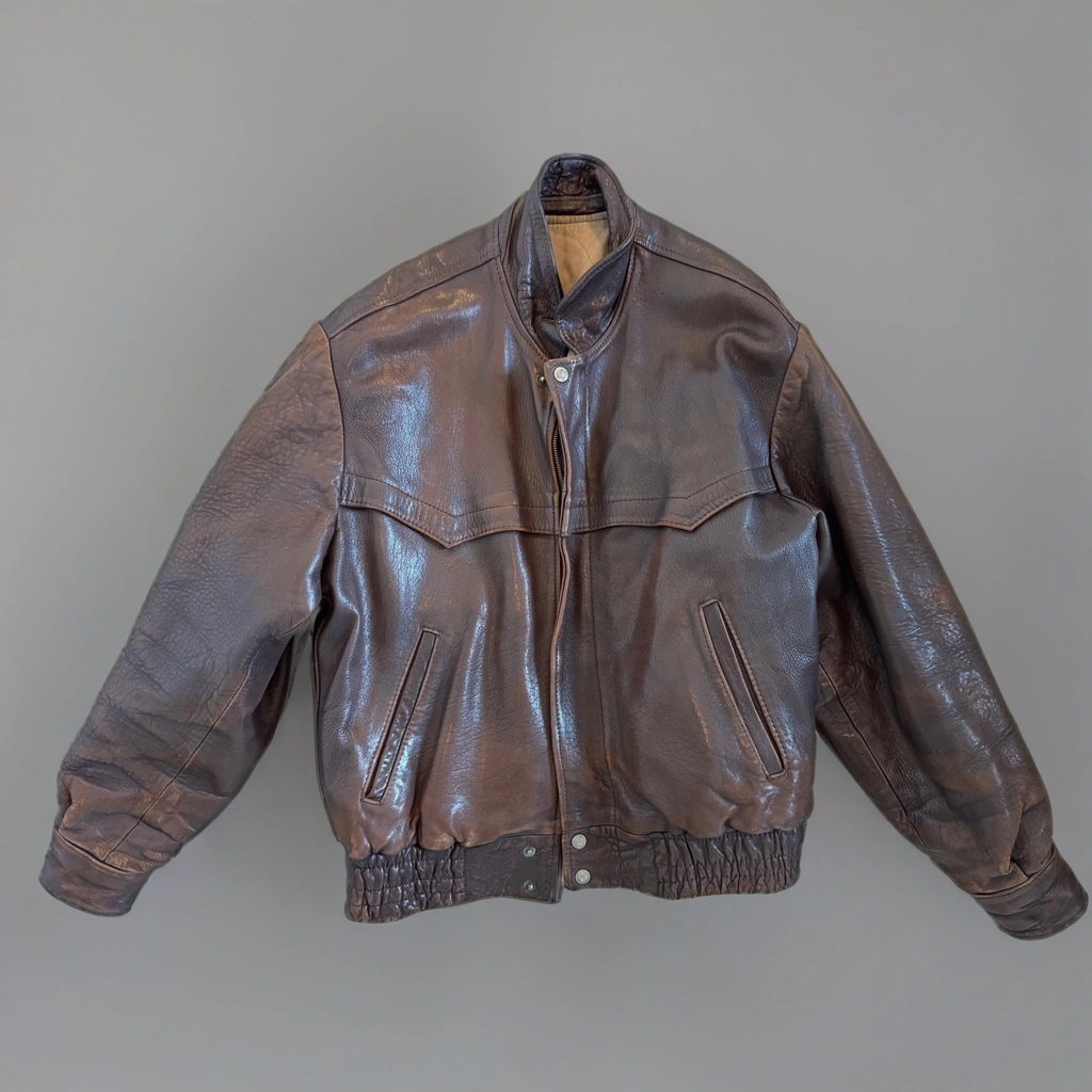 90s Dark Brown Vintage Leather Bomber Jacket