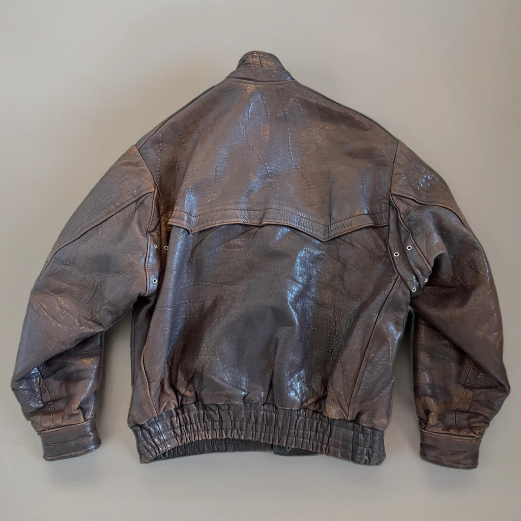 90s Dark Brown Vintage Leather Bomber Jacket