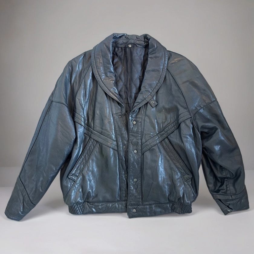 90s Black Leather Vintage Bomber Jacket