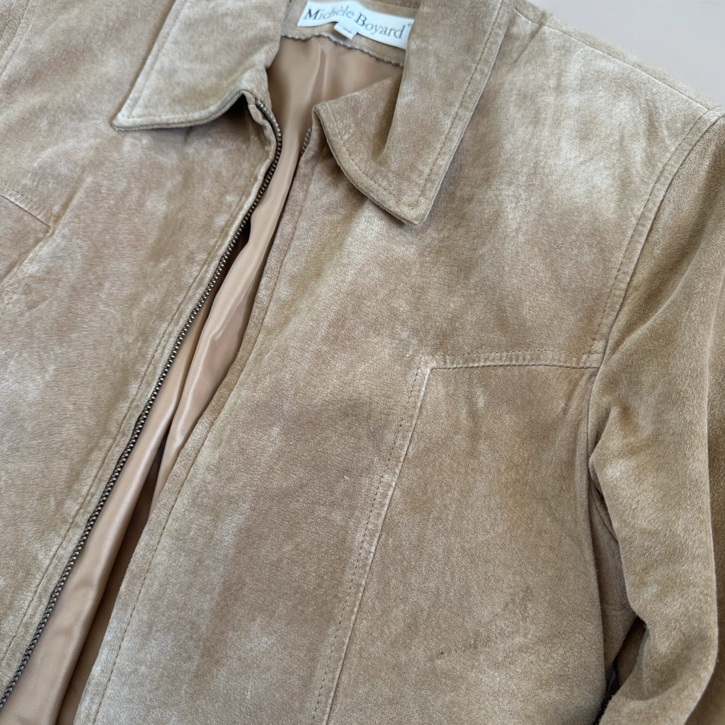 Fitted Beige Suede Vintage Jacket