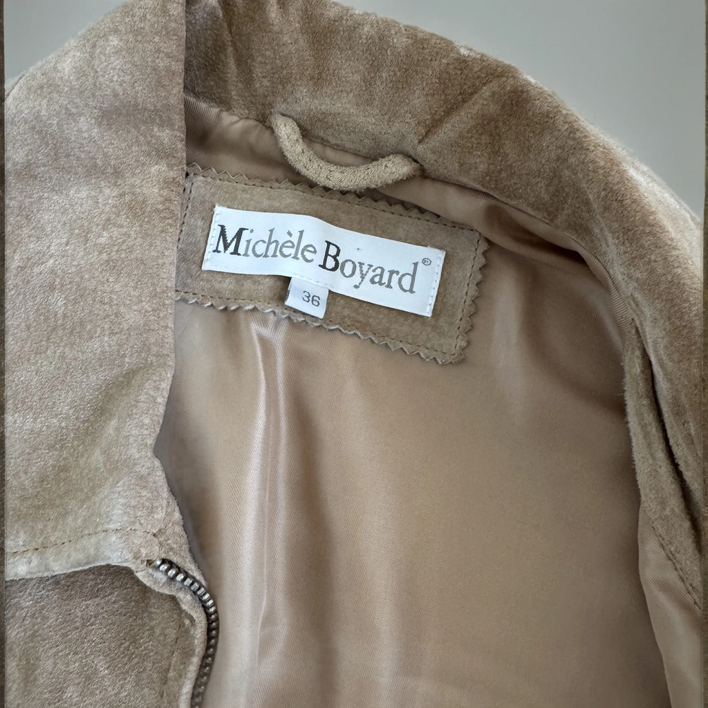 Fitted Beige Suede Vintage Jacket