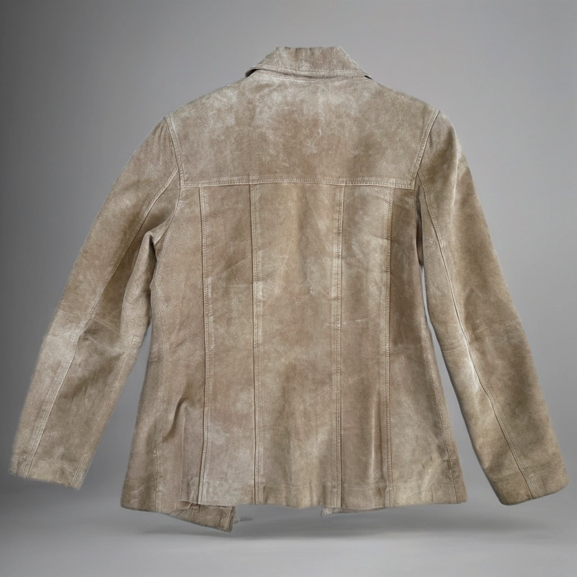 Fitted Beige Suede Vintage Jacket
