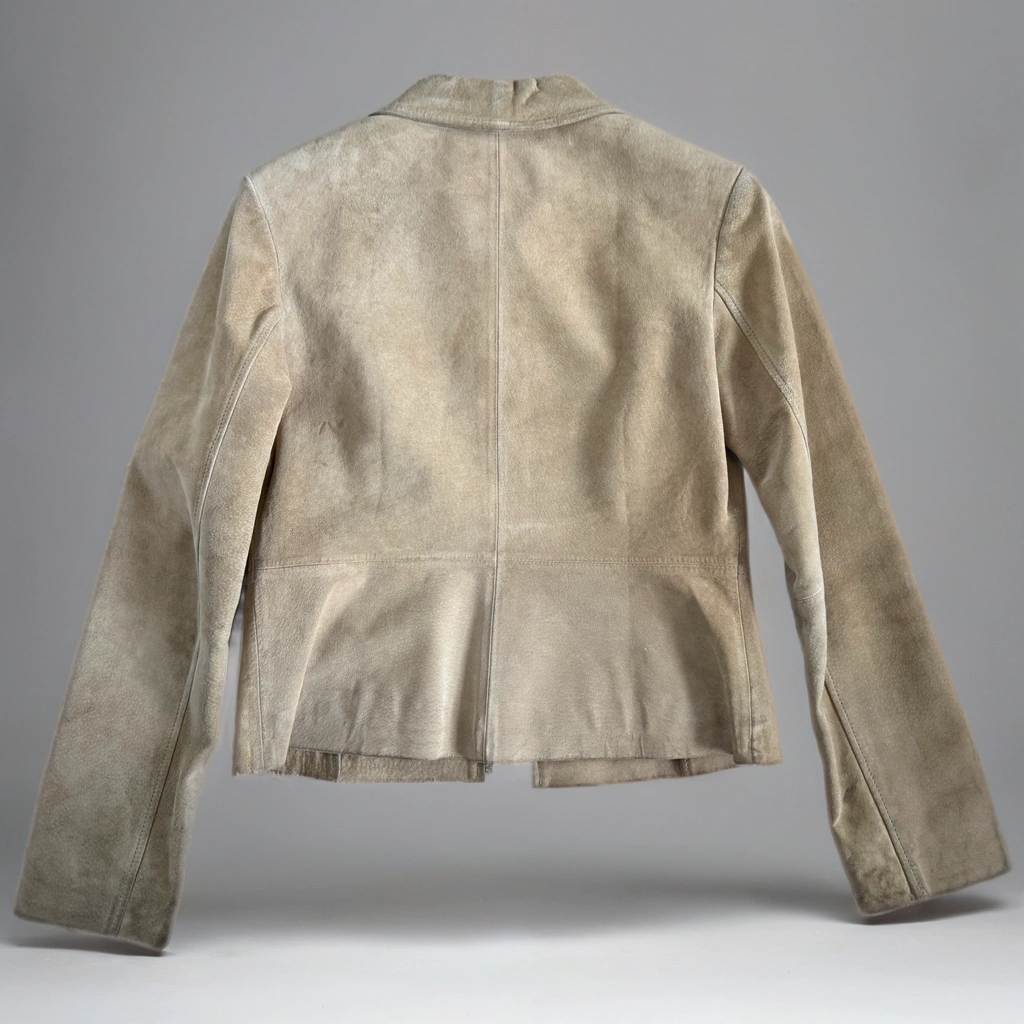 Fitted Short Beige Suede Vintage Jacket