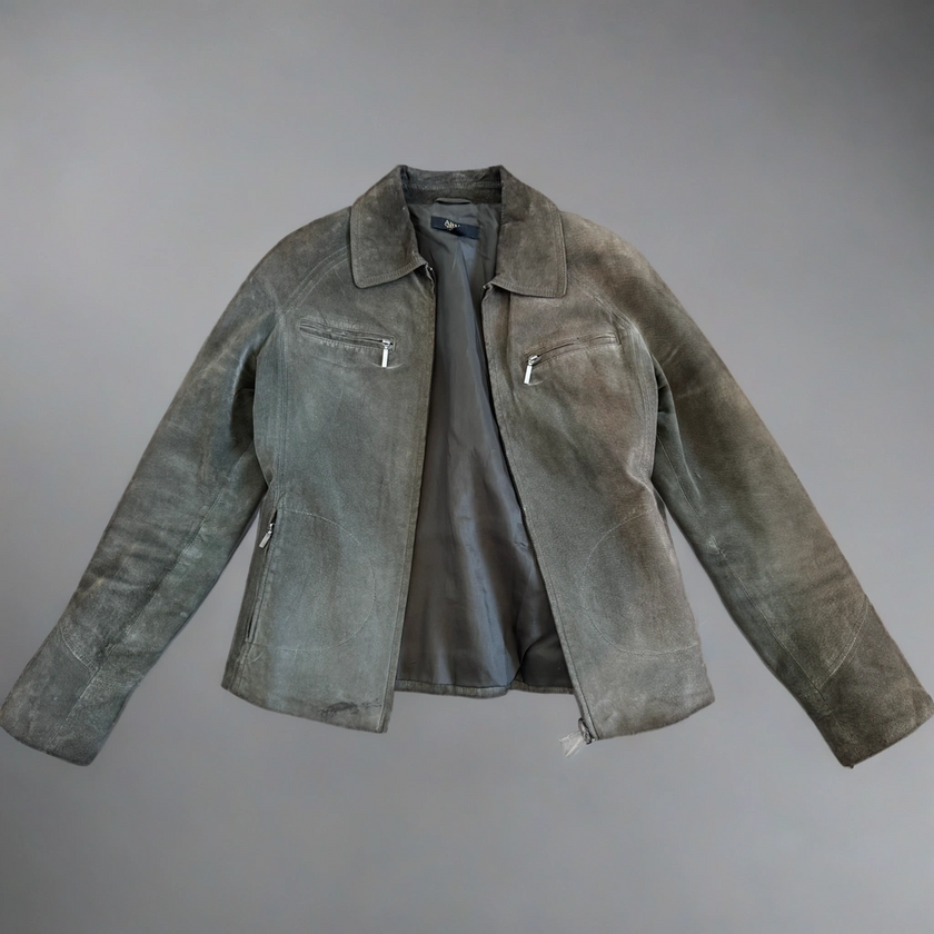 Khaki / Green Short Suede Jacket