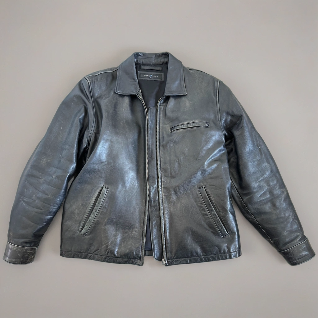 Black Leather Oversized Vintage Bomber