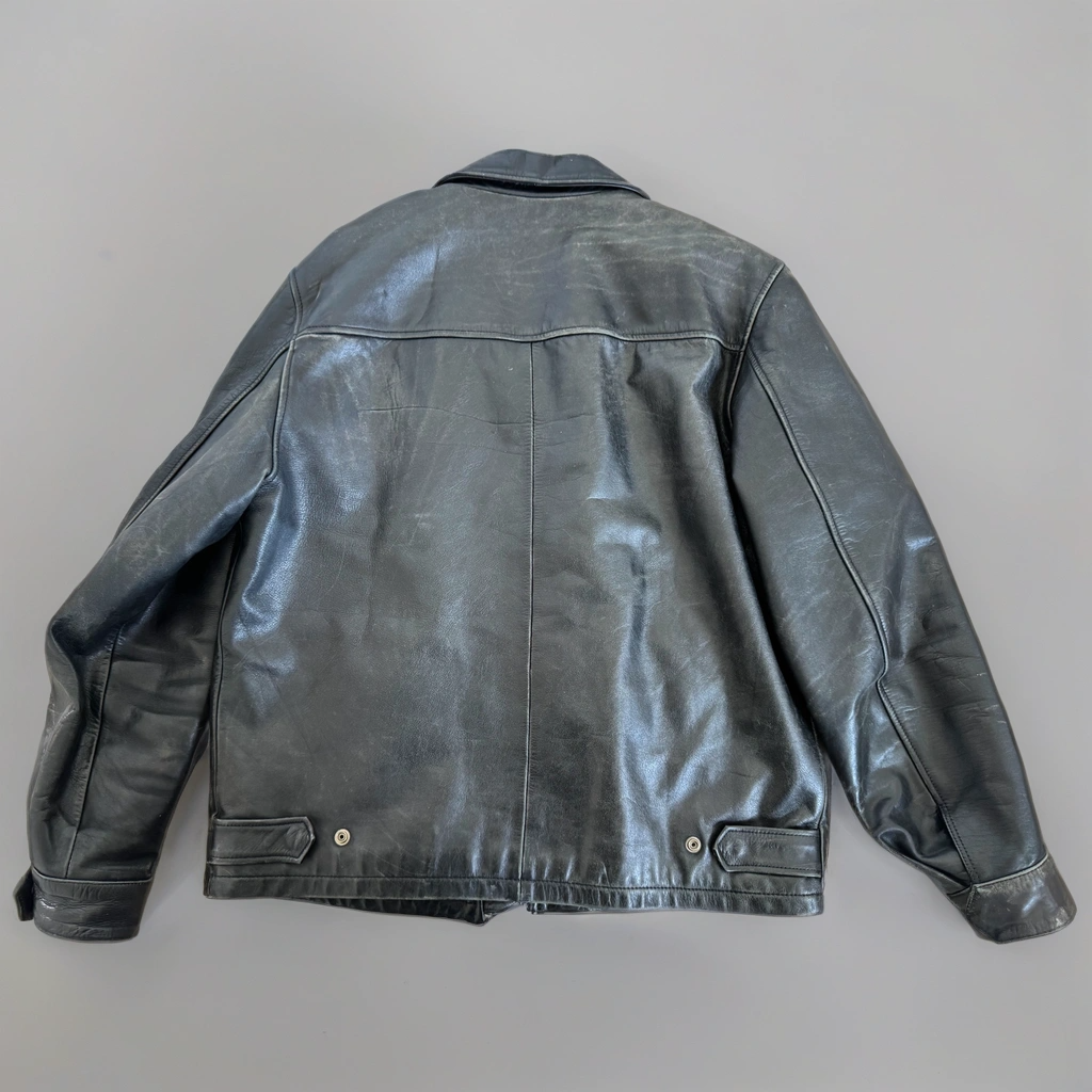 Black Leather Oversized Vintage Bomber
