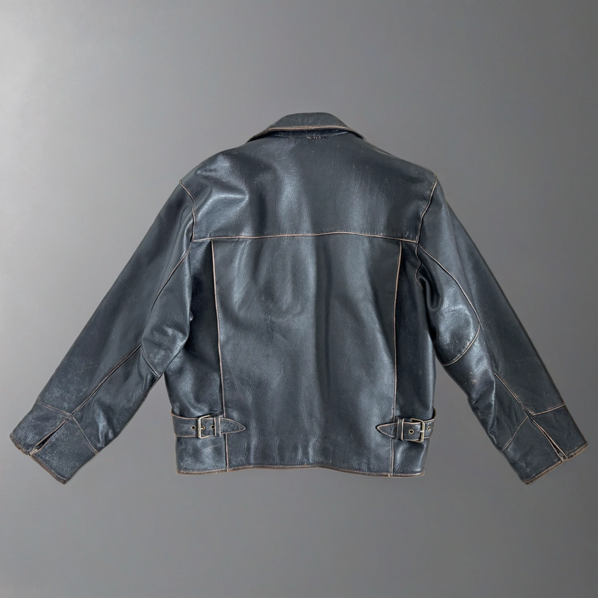 Worn / Distressed Black Oversized Leather Jacket